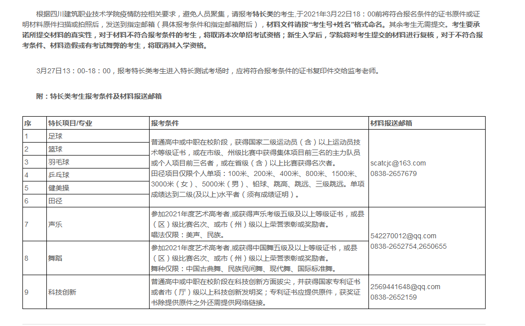 四川建院关于2021年单招考试的公告(1号)